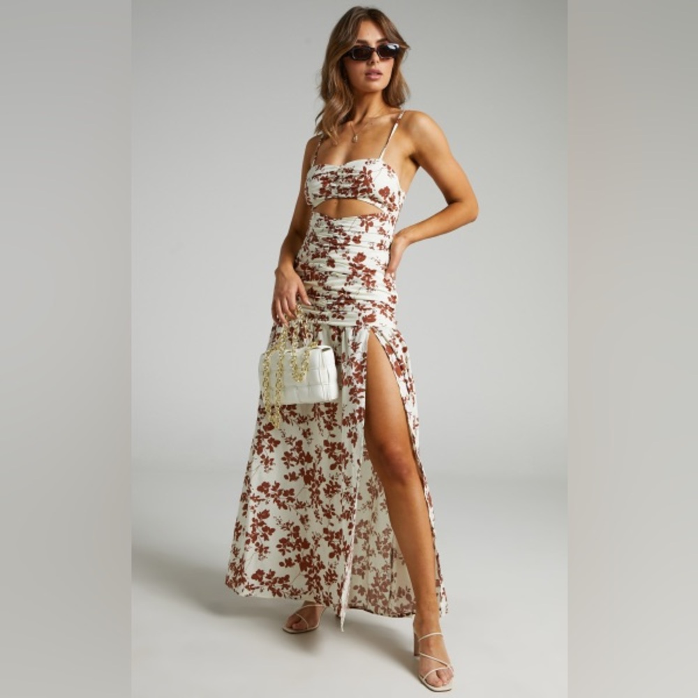 Showpo Cream and Brown Floral Dress